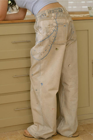 Patterned Straight-Leg Denim Jeans