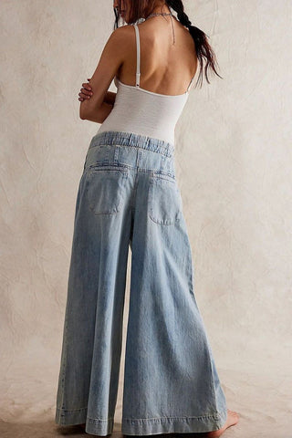 Casual Button-Front Wide Leg Jeans
