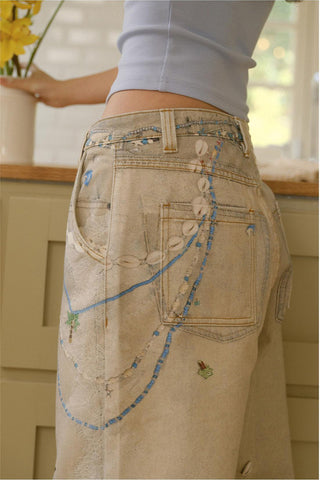 Patterned Straight-Leg Denim Jeans