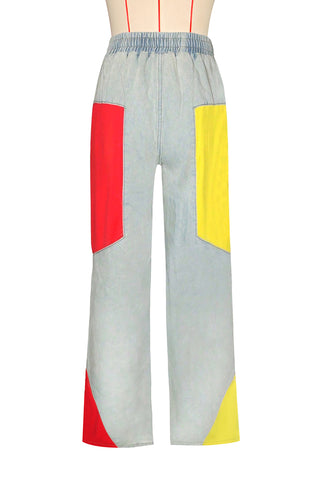 Colorblock Wide-Leg Denim Pants