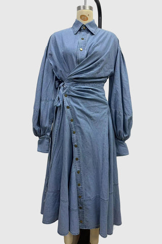 Button-Up Denim Midi Dress