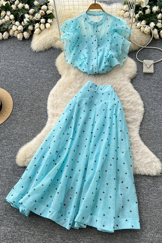 Elegant Polka Dot Skirt Set