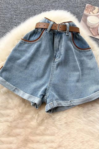 Belted High-Waist Casual Shorts