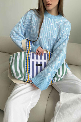 Patterned Knit Crewneck Sweater