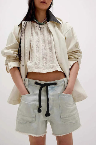 Lace-Up Denim Shorts