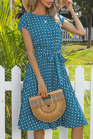Polka Dot Tie-Waist Casual Dress