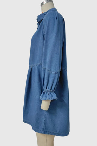 Cuffed Sleeve Denim Shirt Dress
