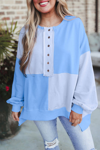 Button-Front Patchwork Sweatshirt