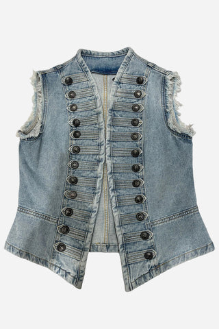 Button-Detail Frayed Vest