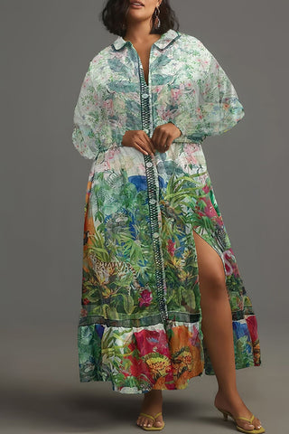 Floral Printed Midi Dress with Slits