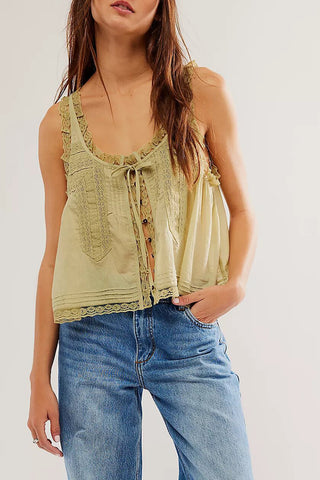 Lace-Trimmed Button-Front Tank