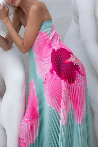 Strapless Maxi Dress with Artistic Pattern