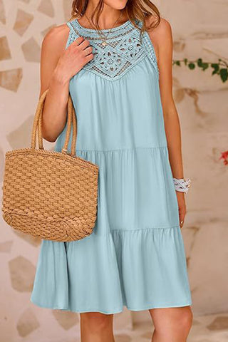 Crochet Yoke Swing Mini Dress