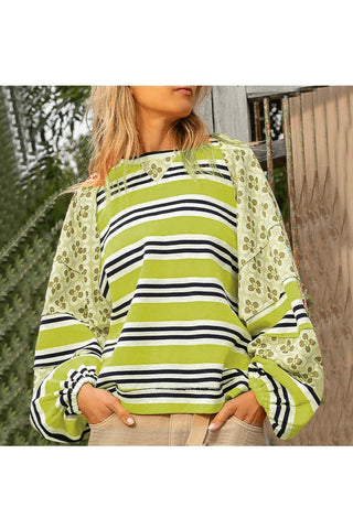 Striped and Floral Pattern T-Shirt