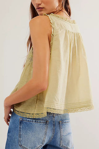 Lace-Trimmed Button-Front Tank