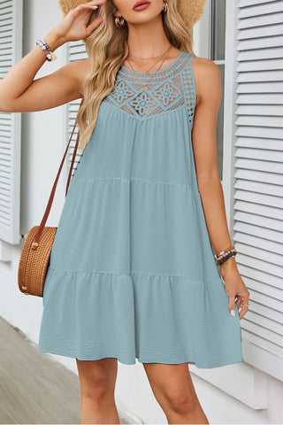 Crochet Yoke Swing Mini Dress