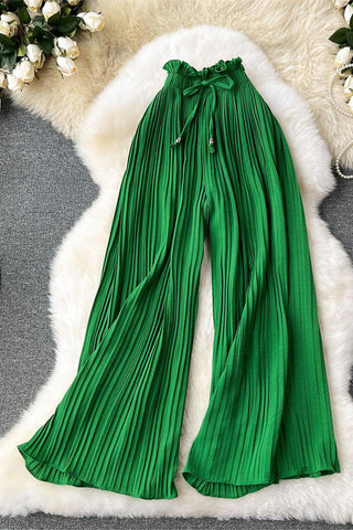 Pleated High-Waist Casual Pants