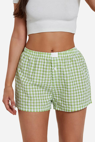 Button-Front Gingham Casual Shorts