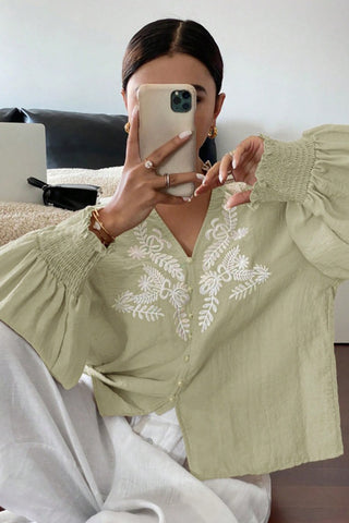 Patterned Button-Front Blouse