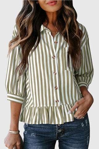 Striped Button-Front Blouse
