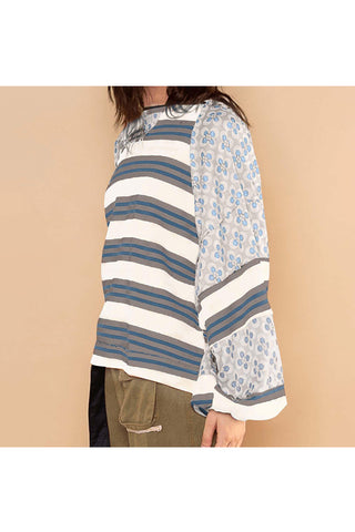 Striped and Floral Pattern T-Shirt