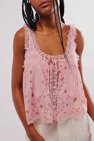 Lace-Trimmed Button-Front Tank