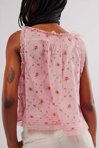 Lace-Trimmed Button-Front Tank
