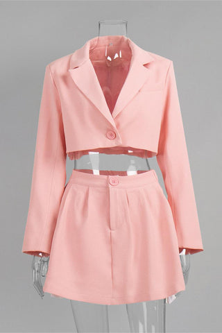 Chic Cropped Blazer and Skirt Set