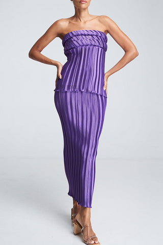 Pleated Strapless Top and Skirt Set