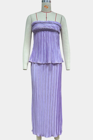 Pleated Strapless Top and Skirt Set