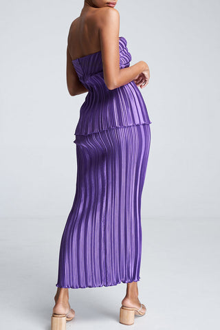 Pleated Strapless Top and Skirt Set