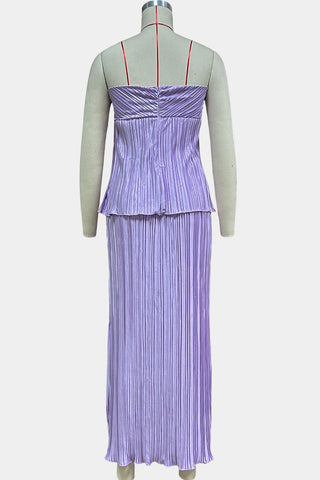 Pleated Strapless Top and Skirt Set