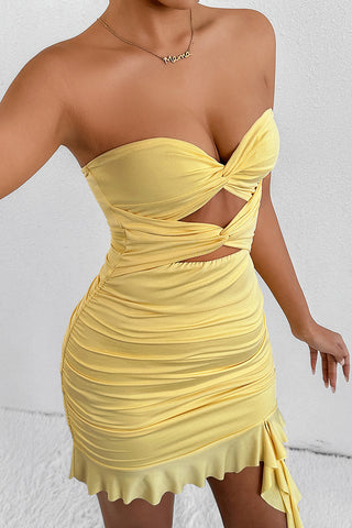 Twist-Front Strapless Mini Dress