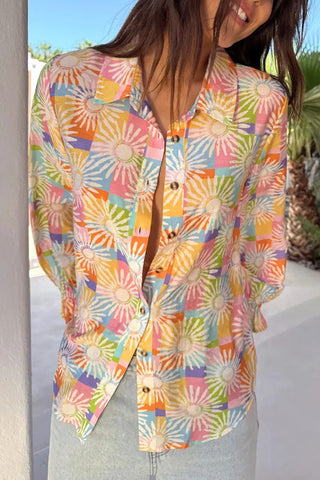 Floral Print Button-Up Shorts Set