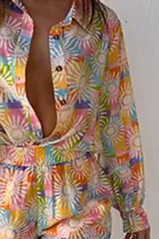 Floral Print Button-Up Shorts Set