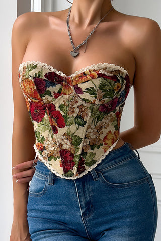 Floral-Patterned Strapless Corset Tank