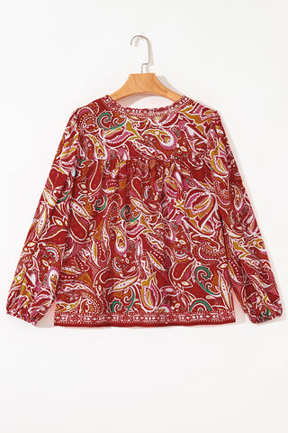 Ethnic Paisley Print Tassel Blouse
