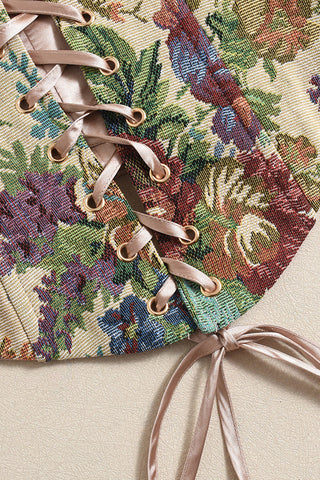 Floral Lace-Up Strapless Camisole