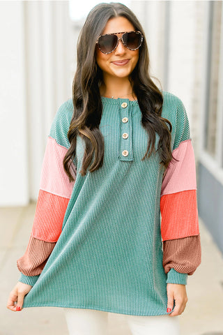 Multicolour Colorblock Henley Top
