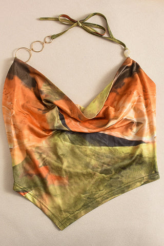 Chain-Strap Draped Tank Top