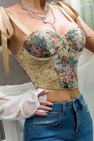 Floral Bustier with Ribbon Straps