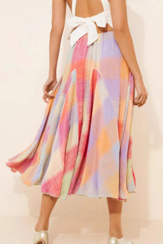 Pleated Checkered Midi Skirt