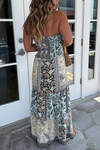 Strapless Boho Maxi Dress with Cutout Detail