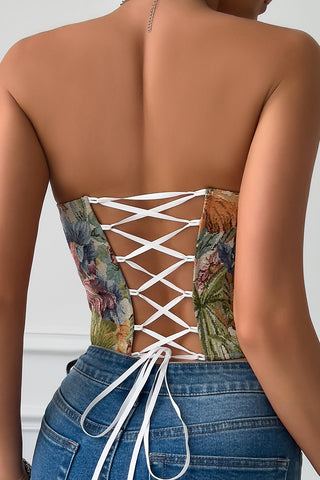 Floral Lace-Up Corset Tank