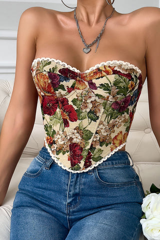 Floral-Patterned Strapless Corset Tank