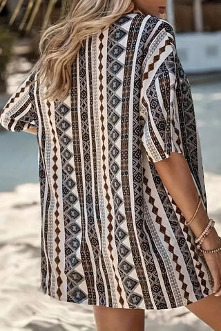 Patterned Kimono and Shorts Set