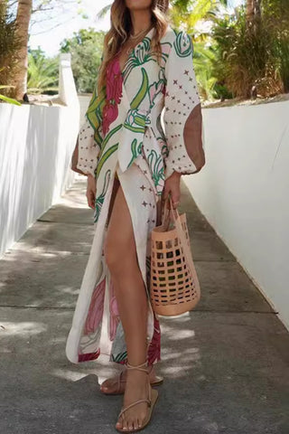 Printed Long-Sleeve Casual Dress