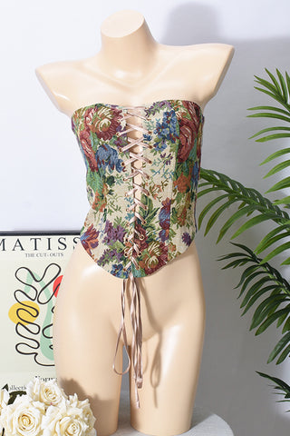 Floral Lace-Up Strapless Camisole
