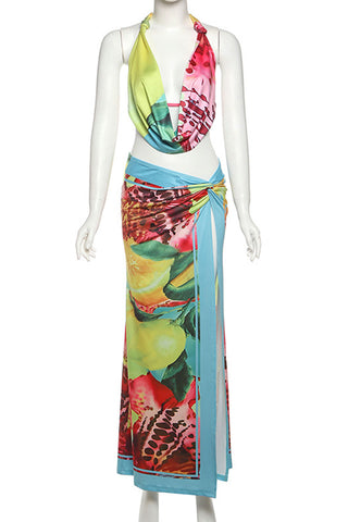 Tropical Print Skirt Set