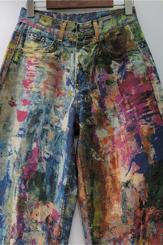 Artistic Straight-Leg Denim Pants